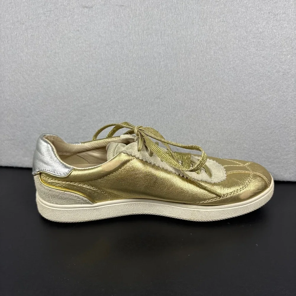 COACH C113 Gold Metallic Leather Sneakers Womens Size 8.5 B Lace Up 1941 Luxe